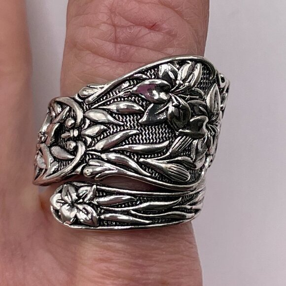 Boho Double Lily Adjustable Spoon Ring #1313 - Picture 5 of 12